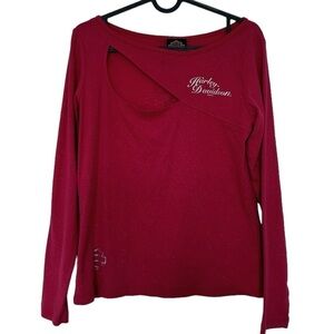 Harley Davidson Long Sleeve Sparkly Cutout Shirt